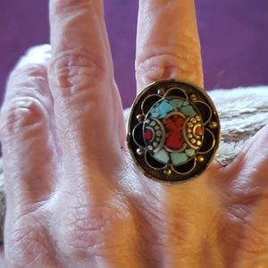 Vintage turquoise and coral ring